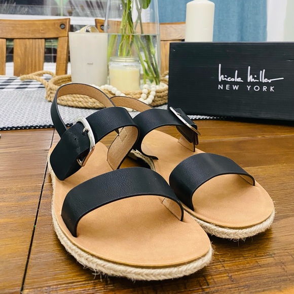 Nicole Miller Black Kaleen Sandals size 7.5 M Buckle Two strap jute rope nwt - Picture 4 of 6